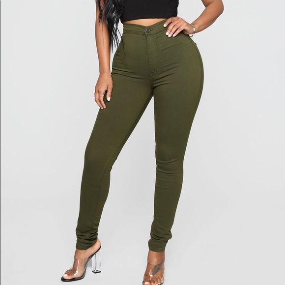 Fashion Nova Denim - Olive green High waisted jeans